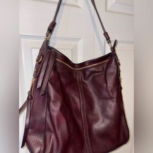Elegant Burgundy Leather Shoulder Tote Bag